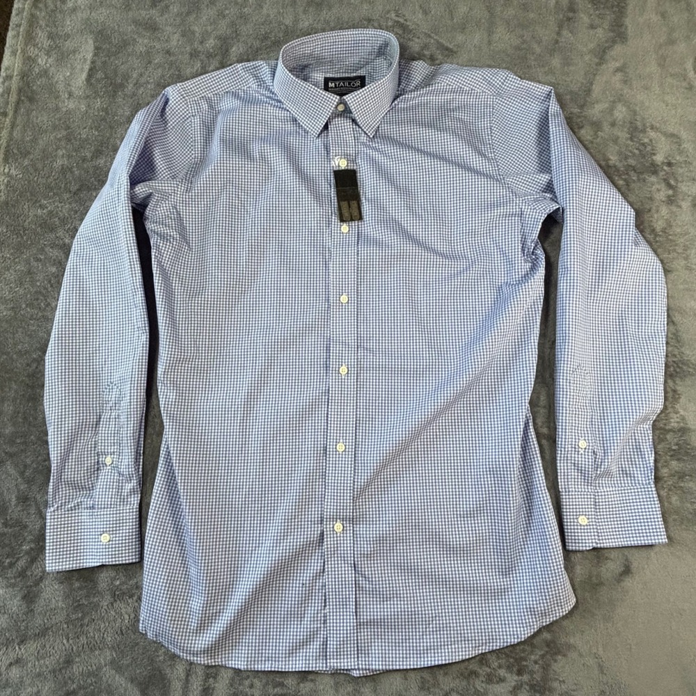 MTailor Mens Blue Gingham Check Button Down Dress Shirt 100% Cotton NWT